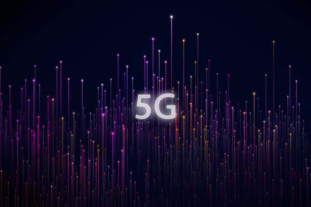 “5G” next to multi-colored lines in the background.