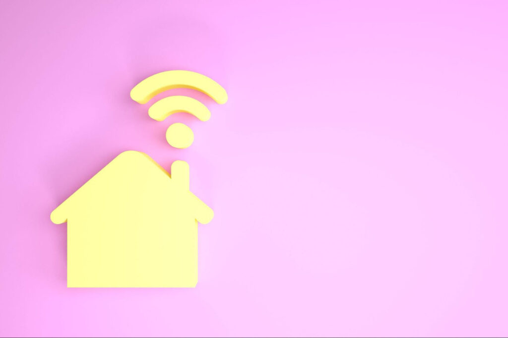 Outline of a home with a wifi symbol floating above the chimney.