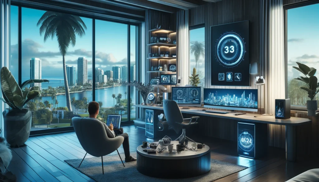 Modern home office with high-speed internet connectivity in Clearwater, FL, showcasing advanced technology and aesthetic appeal.