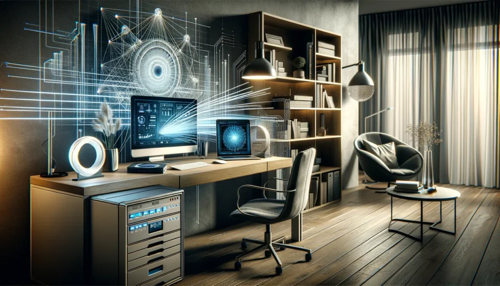 Modern home office with advanced internet technology, symbolizing the diverse ISP options in La Mirada, CA, for 2024