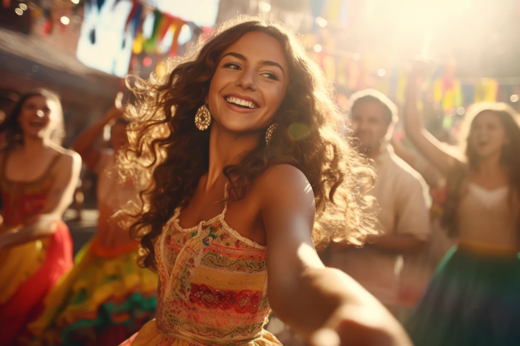 Joyful dancer celebrating at a vibrant festival.